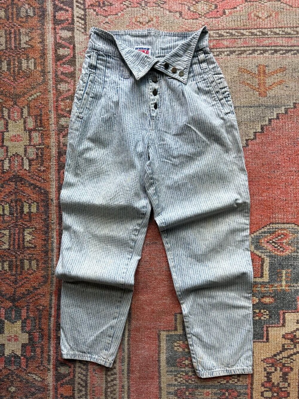 Vintage 80s railroad striped fold over high waisted jeans